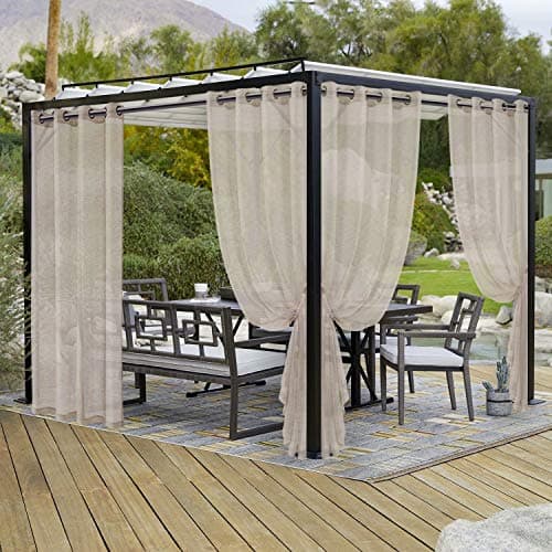 LORDTEX Burlap Linen Look Outdoor Curtains for Patio - 2 Panels Waterproof Sheer Curtains for Pergola, Porch, Cabana and Gazebo Grommet Indoor/Outdoor Voile Sheer Drapes (52 x 84 inch, Linen) view 1