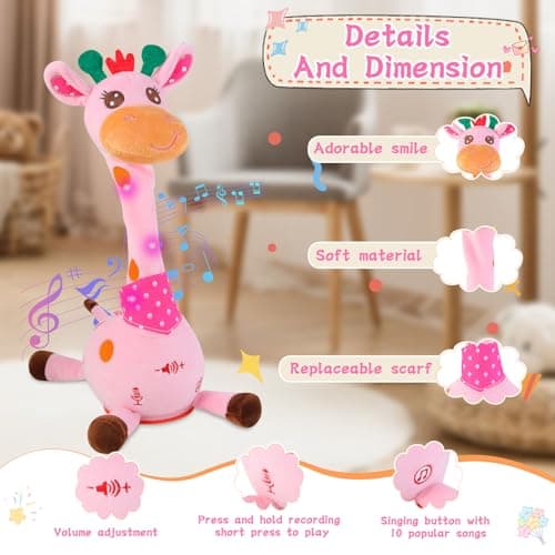 LLUKEME Dancing Giraffe Toy Stuffed Animal Baby Toys Singing Song Toddlers Toy Repeats What You Say Glowing Musical Toy for Baby Birthday Gift Groovy Giraffe Toy (Pink Giraffe) view 5