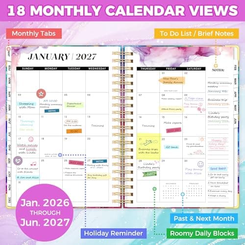 Planner 2026-2027, 18 Month Weekly and Monthly Planner, Jan. 2026 - Jun. 2027, 9" x 11.6" Hardcover Calendar Planner with Page Tabs, Separator Page, Inner Pocket, Bookmark, Stickers, Sticky Note Set view 5