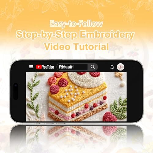 RidaaFri Embroidery Kit for Beginners, 3PC Starter Set with Pre-Printed Cake & Fruit Patterns, Includes Hoop, Needles, Floss, Step-by-Step Guide, DIY Hand Embroidery Craft for Adults view 7