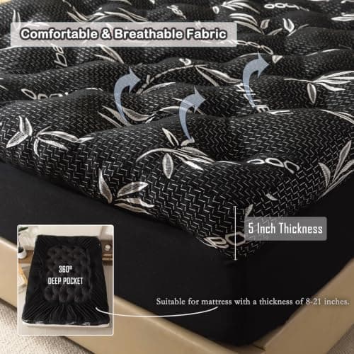 WhatsBedding 5 Inch Queen Mattress Topper Memory Foam Bamboo Viscose Air Layer view 3