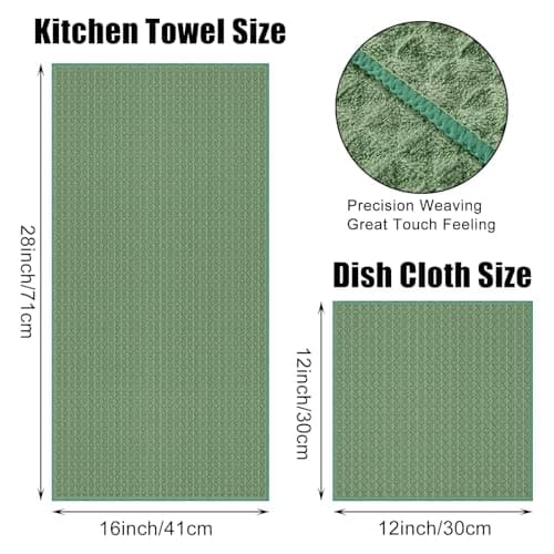 Homaxy Microfiber Waffle Weave Kitchen Towels Set, 16 x 28 Inch and 12 x 12 Inch Ultra Absorbent and Solid Color Dish Towels, 8 Pack, Grass Green view 3