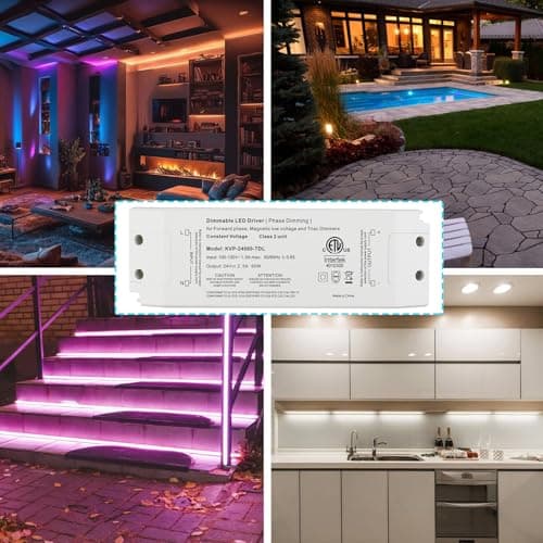 Hanbaak 60W Triac Dimmable LED Driver, 24V Dimmable Power Supply, 100-130VAC to 24VDC Transformer for Low Voltage Lighting Project, Compatible with Lutron Leviton Dimmers view 7