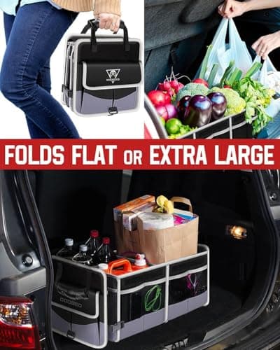 Car Trunk Organizer with Portable Leak Proof Cooler Bag, 3 Compartments Collapsible Car Organizers and Storage with Foldable Cover, Christmas Gifts, Suitable for SUV, Auto, Truck, Minivan view 5