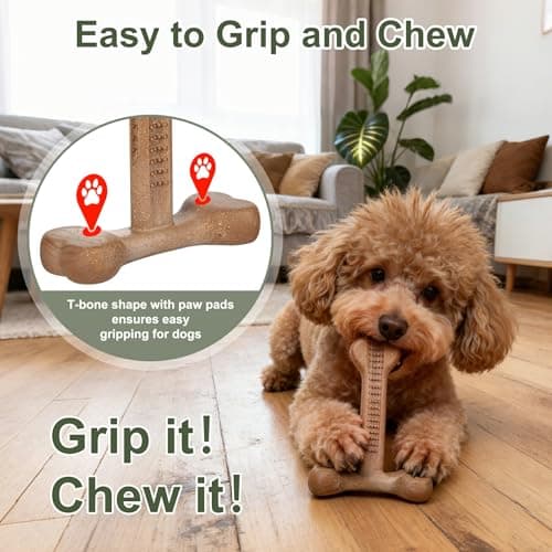 JoviQ Dog Chew Toy for Aggressive Chewers T-Shaped Tough Dog Bone Toys for Small Medium Large Breed to Keep Them Busy (Small-Under 20LBS, Bacon Flavored) view 4