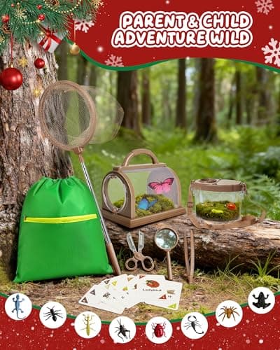 CUUCUVA Bug Catcher Kit for Kids Outdoor Explorer Kit with Insect Cage, Observation Box, Magnifying Glass, 8 Toy Bugs, Net & 10 Cards, STEM Educational Toys Gifting for Boys & Girls Ages 3+ view 3