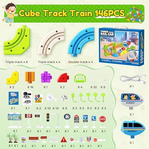 146PCS Electric Train Set for Kids, Flexible Race Track Set Toy view 3