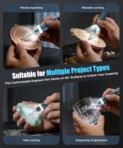 Vanlgs Engraving Pen for Metal Wood Glass Plastic, Engraving Tool with LED Light, 31 Bits, Cordless, 5 Speeds, Rechargeable, Engraver Kit Craft Gifts for for Teens Adults Beginner (Metallic Grey) view 5