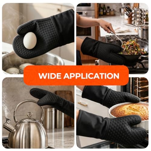 AMISARE 13.39" Silicone Oven Mitts & Mini Mitts, 4-Pcs BBQ Baking Gloves view 5