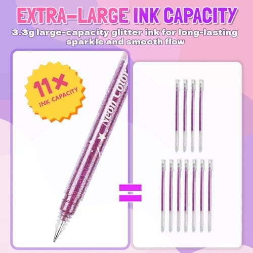 LET'S RESIN PAINT Jumbo Glitter Gel Pen Set,32 colors Metallic Shimmer Glitter Pens for Adult Coloring Books, Scrapbooking,Greeting Cards,DIY Crafts,Capped Sparkly Pens, Non-Toxic & Smooth view 3