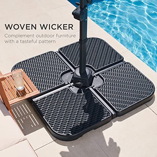 Best Choice Products 4-Piece 174lb Capacity Faux Wicker Cantilever Offset Patio Umbrella Stand Heavy-Duty Square Plate Set w/Easy-Fill Spouts for Water or Sand view 5