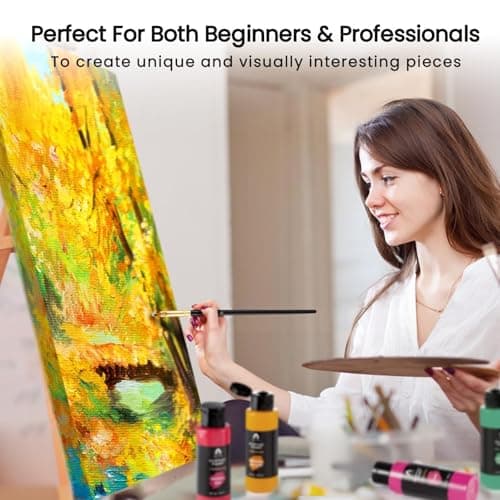 52 Pcs Acrylic Paint Set - 36 Colors (2oz/60ml) with 12 Brushes, 2 Knives & Palette - Rich Pigments for Adults, Artists & Beginners - Painting on Pumpkin Canvas Ceramic Rock Wood view 2