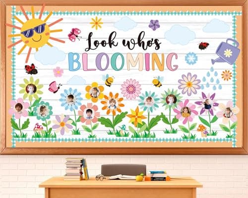 Spring Bulletin Board Decorations Set Classroom Decoration Look Who’s Blooming Spring Bloom Flower Growth Mindset Photo Posting Craft Cutout for School Offices Classroom Back to School Party Supplies — image 1