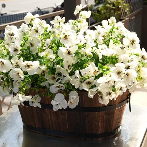 Vemander Artificial Flowers for Outdoor, UV Resistant Fake Silk Pansies Flowers, Realistic Faux Plants for Outside Indoor Porch Patio Window Box Planter Home Decor (16, White) view 6