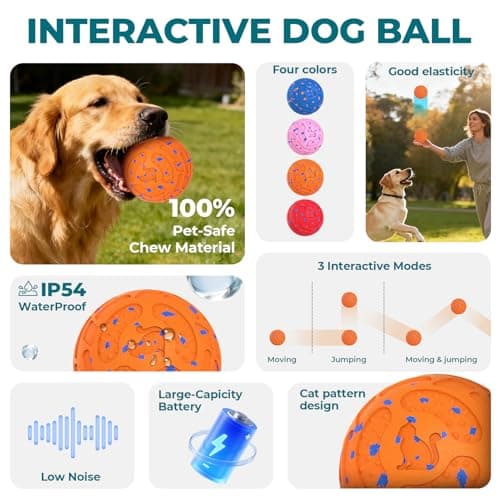 KITPLUS Smart Interactive Dog Toy Ball – Automatic Moving, Bouncing & Rolling, 3 Modes, Chew-Proof E-TPU Shell, Waterproof, Rechargeable,Dog Ball for Medium and Large Dogs, Orange view 2
