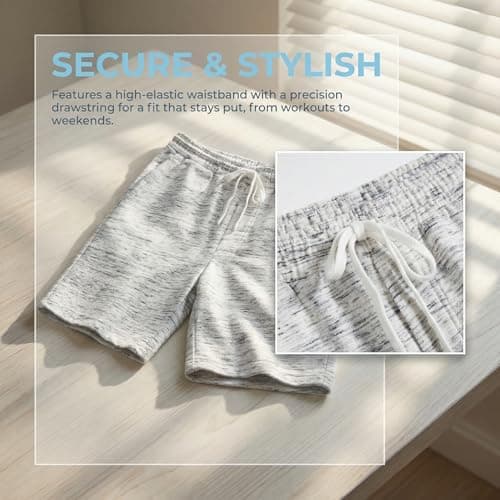 VANCOOG Men’s Casual Cotton Knit Short Drawstring Elastic Jogger Gym Shorts view 5