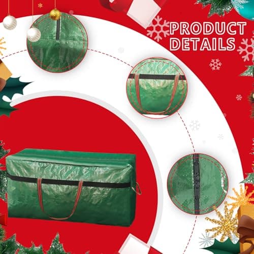 WFK 2 Pack 5FT Christmas Tree Storage Bag Waterproof Xmas Tree Bag Green | 2 Pack waterproof 5FT Christmas tree storage bags with zipper and handles for trees, ornaments and holiday decorations view 5