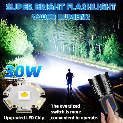Dszuu Rechargeable LED Flashlight, Super Bright 99000 High Lumens Flash Light, 9 Modes Zoomable Flashlight with LCD Display, Waterproof Tactical Flashlights for Camping, Home Emergency view 2