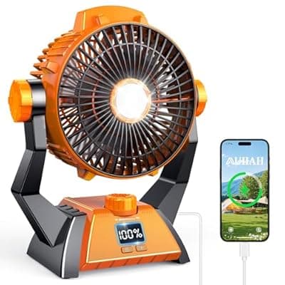 Camping Fan - Rechargeable Portable Battery Powered Camping Fans for Tents with LED Light, Power Display, Timers & 360° Hanging Hook, Ultra Quiet USB Personal Tent Fan for Fishing Travel Home Office