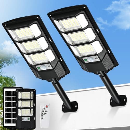 MATEPLUS Solar Lights Outdoor Waterproof 2 Pack, 6500k Solar Flood Light Dusk to Dawn, Solar Street Lights with Motion Sensor & Remote Control, LED Solar Parking Lot Lights for Yard, Ground, Garden — image 1