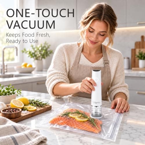 Vieyorn 60kPa Compact Food Vacuum Sealer Kit with 30 Reusable Bags-10S/M/L | WHITE Minimalist 60kPa Precision 8X Freshness USB Rechargeable Detachable Water Tank Portable for Meal Prep, Food Storage view 6