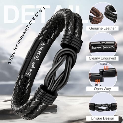 Gifts for Men, Fathers Day Bracelet Gifts for Boyfriend Leather Bracelets for Men Graduation Gift 2026 I Love You Gift for Him Infinity Cuff Bracelets Birthday Christmas Jewelry for Son Grandson Dad Husband view 5