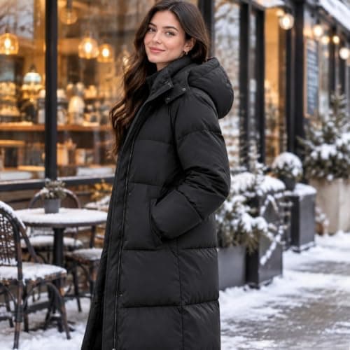 Womens Long Quilted Hooded Zipper Winter Puffer Jacket with Pockets view 3