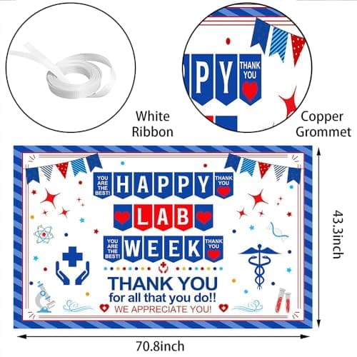 Wollmix Lab Week Decorations Banner - 70.8x43.3 Inch Thank You for All You Do Sign for Laboratory Workers, We Appreciate You Party Backdrop Decor Photography Supplies Photo Booth Background view 2