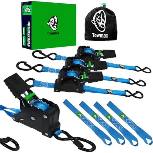 Retractable Ratchet Straps(4 Pack) - 1in x 10ft Self Retracting Ratchet Straps with Soft Loops, 1,500 lbs Break Strength Retractable Tie Down Straps, Easy Retract for Motorcyle, Cargo, Truck, Trailer — image 1