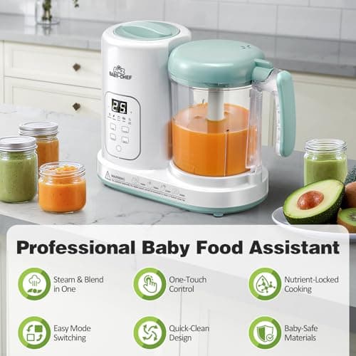 Baby Food Maker Pro Steamer Blender: 4 in 1 Auto Steam Blend and Puree Maker with Self-Clean for Healthy Baby and Toddler Meal Prep - BPA-Free White+Green view 2