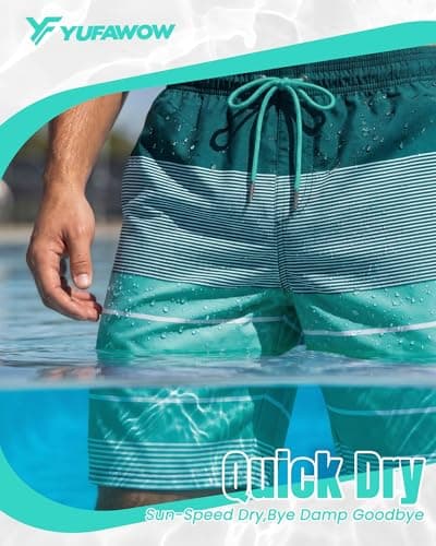 Yufawow 9 Inch Men's Swim Trunks with Mesh Lining and Quick Dry Pockets for Beach Pool Board Water Park Curise view 5