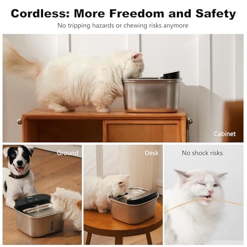 HOLAPAW Wireless Cat Water Fountain Stainless Steel, 128oz/3.78L Cordless Automatic Water Dispenser for Cats and Dogs, Battery Operated Drinking Fountain for Pets with Motion Sensor, Ultra Quiet Pump view 3
