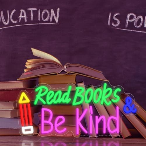 Read Books and Be Kind Neon Sign, Adjustable Pencil Neon Light Student LED Neon Light, Colorful Neon Light Up Sign for Classroom Bookstore Library Study Room 15.35 x 7.09 inch view 5