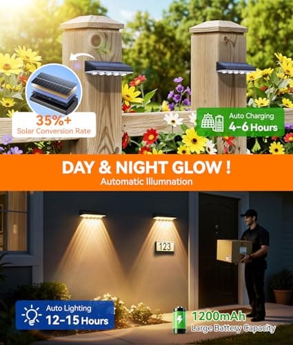 KOOPER Solar Fence Lights Outdoor Waterproof, 8 Pack Warm White & 9 Fixed Colors & Color Changing Fence Lights Solar Powered, Solar Lights Outdoor Fence for Outside Backyard Railing Patio Wall Deck view 6