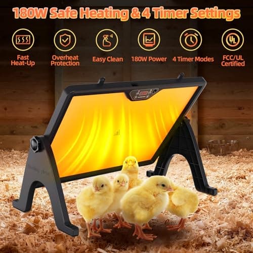 Gyrivav Brooder Plate for Chicks with Remote Control, Double-Sided Chick Heat Plate, Night Light, 4 Timer Modes, LED Light, Adjustable Angle & Temp Display, 180W for Chicks/Ducks/Cats/Dogs (Black) view 2