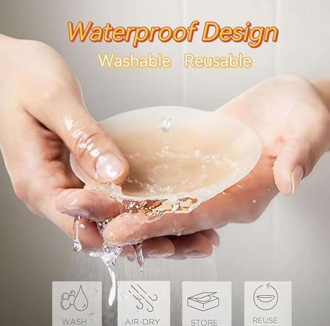 MSGBLAI Nipple Cover 2 Pairs-Sticky Adhesive Silicone Nipple Pasties Reusable Pasties for Woman with Travel Box Creme view 3