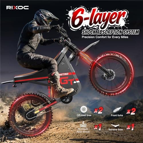 RIXOC GT19 Electric Dirt Bike, Peak 3000W,39MPH,52V 31.2Ah Removable Battery,62Mile Electric Motorcycle,19" Off-Road Tire Ebike,4-Piston Hydraulic Brake, Electric Bike for Teens and Adult view 4