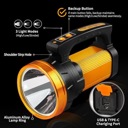 KINQILIN 1800LM Rechargeable Spotlight 13600mAh Spotlight Flashlight 80H Long Lasting IP67 Waterproof 3 Modes Spot Light for Outdoor Camping Home Emergency view 6