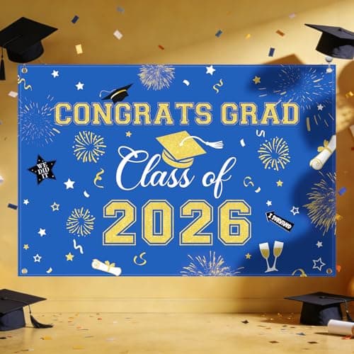 Oeyliz Graduation Decorations 2026 Congrats Grad Banner Class of 2026 Graduation Banner 2026 Graduation Decor Class of 2026 Banner High School College Celebration Party Supplies Yard Sign (Blue) view 5