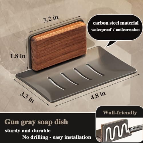 Wooden Soap Dish for Shower Wall Self Draining Square Soap Holder with Metal Drain Hanging Soap Dish for Shower view 3