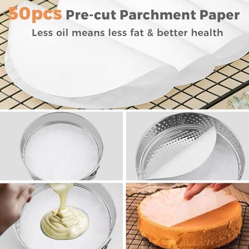 304 Stainless Steel Springform Pan 9 Inch Nonstick, Leakproof Cheesecake Pan with Removable Bottom, Spring Form Pan for Cheesecake with Protector, 9 Inch Springform Pan for Cheesecake with 50Pcs Paper view 6