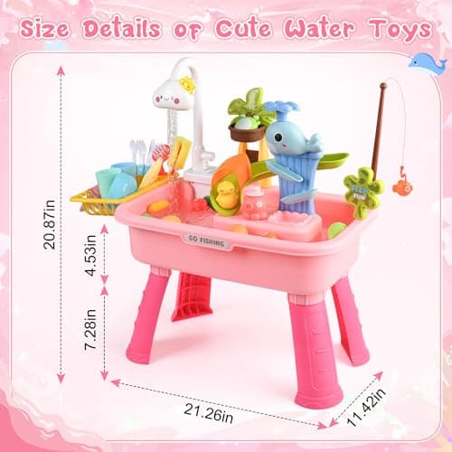 Ploomi Upgraded Toddler Sand Water Table Toy with Electric Water Pump, Kids Sand Water with Faucet/Play Food Accessories/Fishing Toy, Kitchen Play Sink Toys for Girl Boy Age 3+ view 3