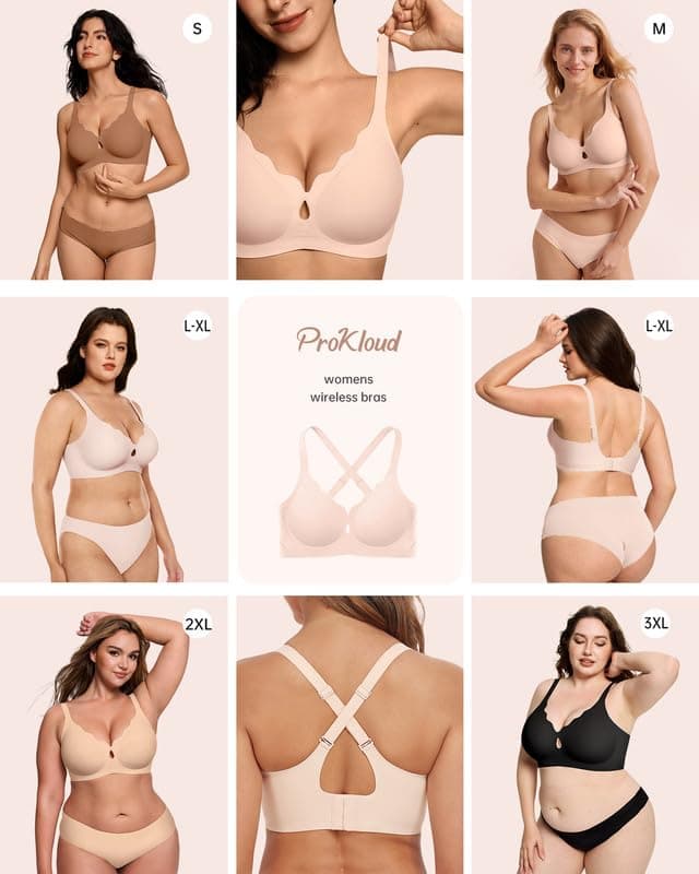 ProKloud Wireless Bras for Women Wave Push Up No Underwire Bralettes Seamless Full Coverage Support Lift Everyday Bra view 5