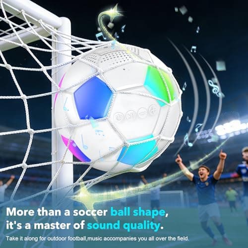 RZLCCL Soccer Ball Shaped Speaker, Portable Wireless Speaker with LED Light, IPX6 Waterproof, 5W Stereo, TWS Pairing, Suitable for Outdoor Travel Speakers for Sports Fans - White view 2