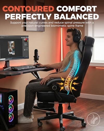 GTPLAYER Gaming Chair for Adults, Big and Tall 350LBS Heavy Duty Office Chair, Ergonomic High Back Lumbar Support and Recliner for Back Pain Relief, Sky Gray view 6