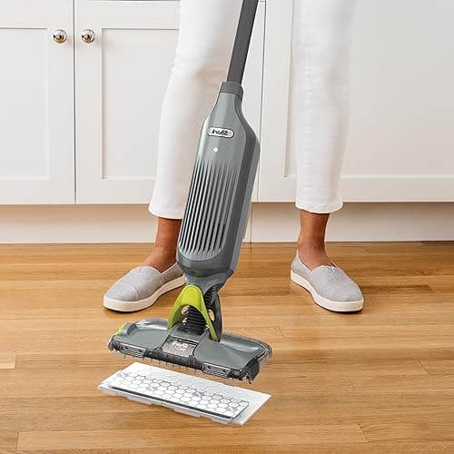 Shark VACMOP Cordless Hard Floor Cleaner, Vacuum and Spray Mop, Powerful Suction, Lightweight, LED Headlights, Includes 4 Disposable Pads, 12oz Multi-Surface Cleaning Solution, Gray, VM252 view 2