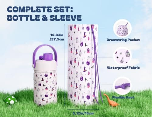 12 oz Kids Insulated Water Bottle: 2-in-1 Straw Spout Lid, Leakproof, BPA-Free, Keep Cold 24H, Fits Car Cupholder, Stainless Steel Cup for School, Holiday, Gift for Girls Daughters (Witching Hour) view 6