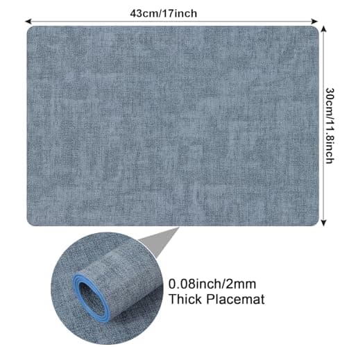 Boobezeen Faux Leather Placemats Set of 6, Heat Resistant Wipeable Washable Vinyl Place Mats, Waterproof Anti-Slip Dining Table Mats, Suitable for Indoor & Outdoor Use (Blue) view 3