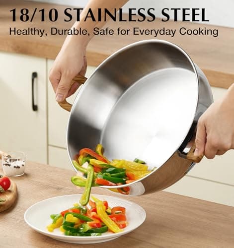 KOCH SYSTEME CS Stainless Steel Saute Pan with Lid, 12 Inch Deep Frying Pan with Double Handles, 5.5 Quart 18/10 Stainless Steel Pan with Cool-Touch Bakelite Handle, Deep Frying Pan, Induction Ready view 6
