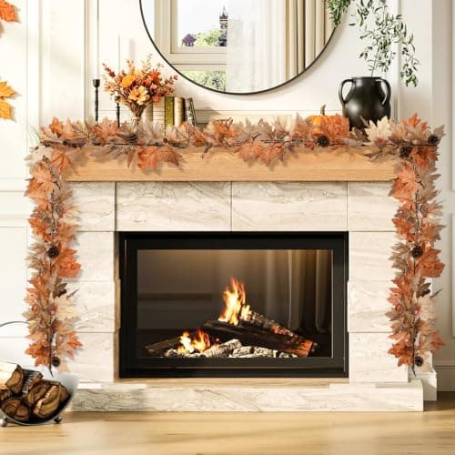 6 Ft Fall Garland with Lights & Timer, Thanksgiving Fireplace Mantel Decor | 30 Warm LED Lights, 6H Timer, Maple Leaves, Berries and Pine Cones, Flexible Vine, Lighted Porch Table Autumn Decor view 5